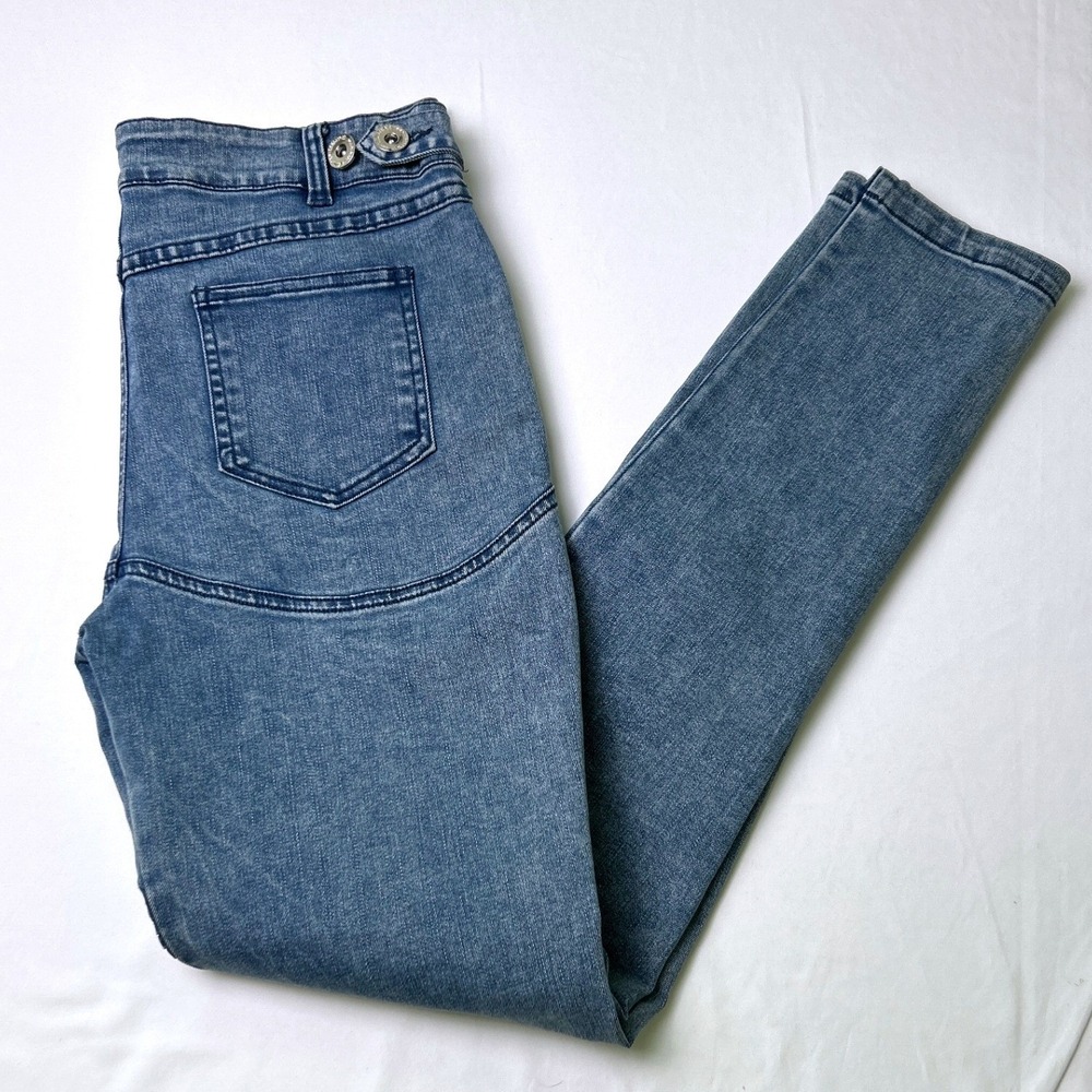 Maniere De Voir Women Moto Ribbed Zipper Skinny Jean Size 12 Blue Streetwear NEW